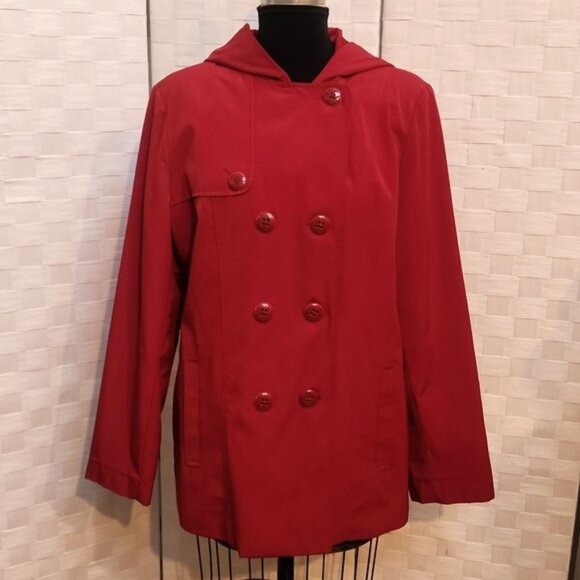 Red Double-Breasted, Hooded All-Weather/Raincoat - Croft & Barrow - Size Large - Picture 5 of 13